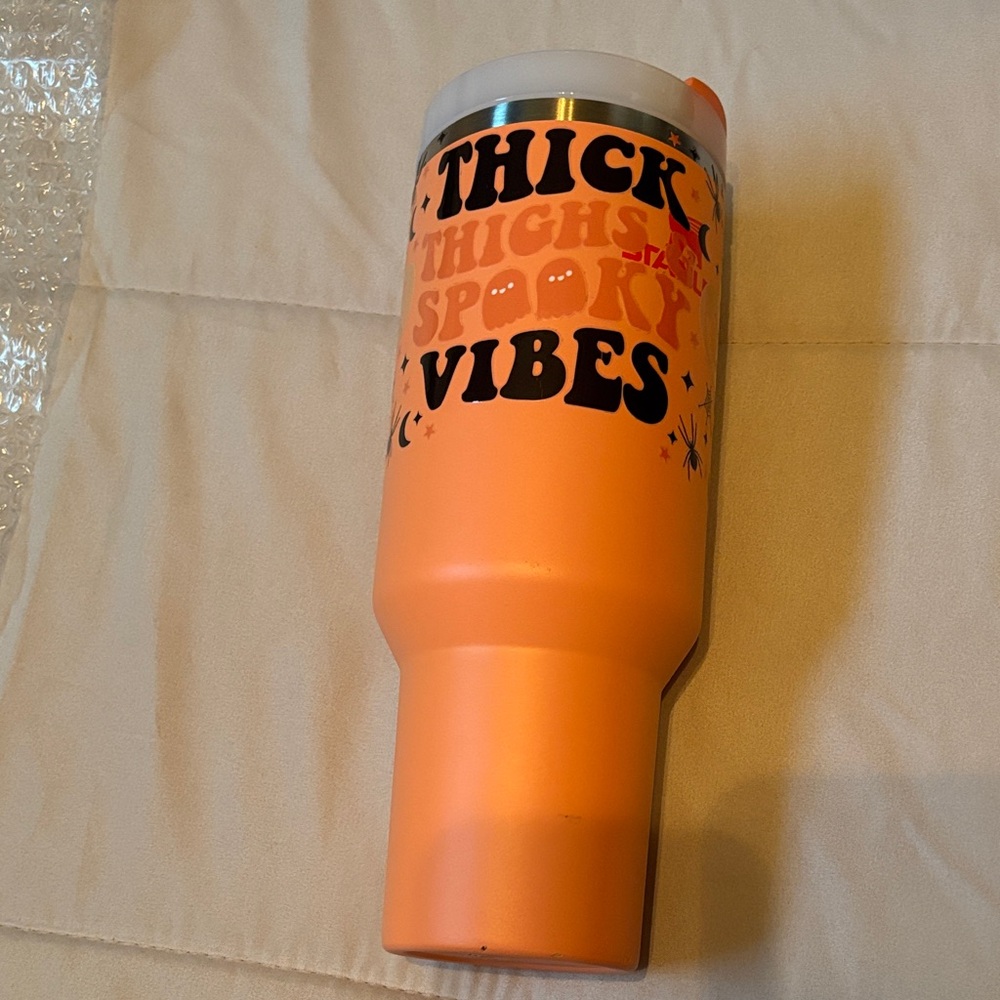 Stanley Orange Tumbler with Spooky Design